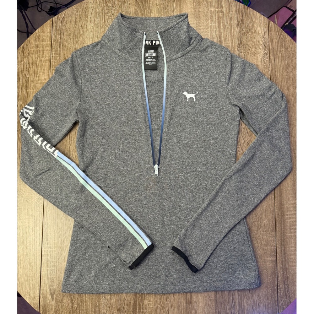 Pink Victoria's Secret Ultimate Quarter Zip Pullover Gray Heather XS